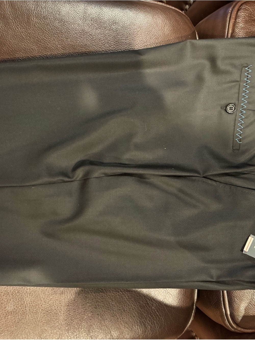 Peter Millar Black Dress Pants with Blue Contrast Stitch super 130 wool New